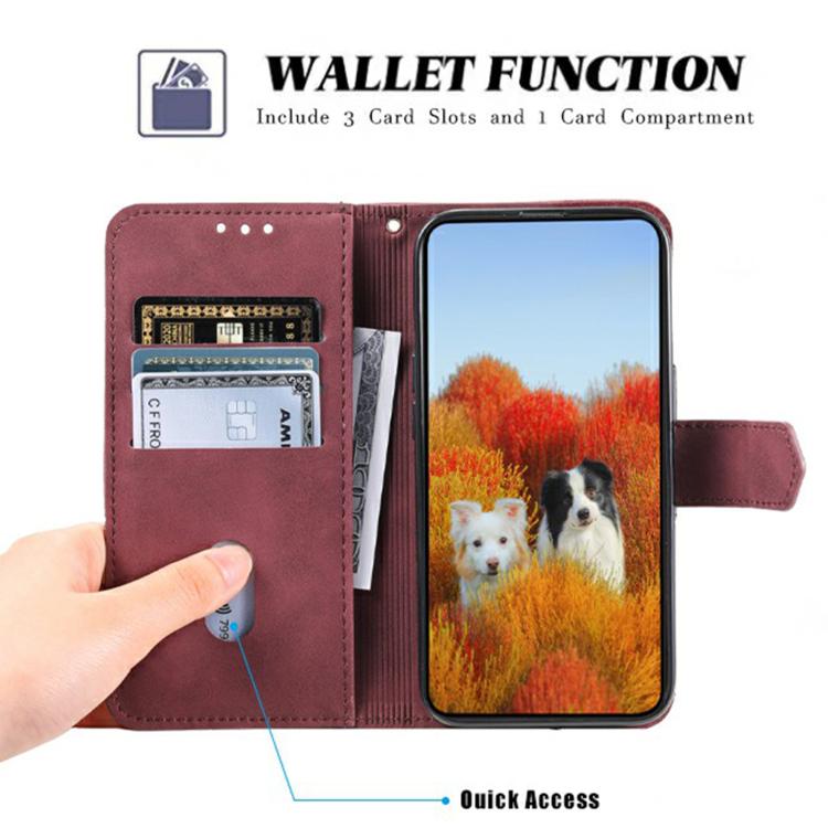 For iPhone 16e TTUDRCH Embossed Line Splicing Leather Phone Case(Wine Red) - iPhone 16e Cases by PMC TechLife | Online Shopping South Africa | PMC TechLife | Buy Now Pay Later Mobicred