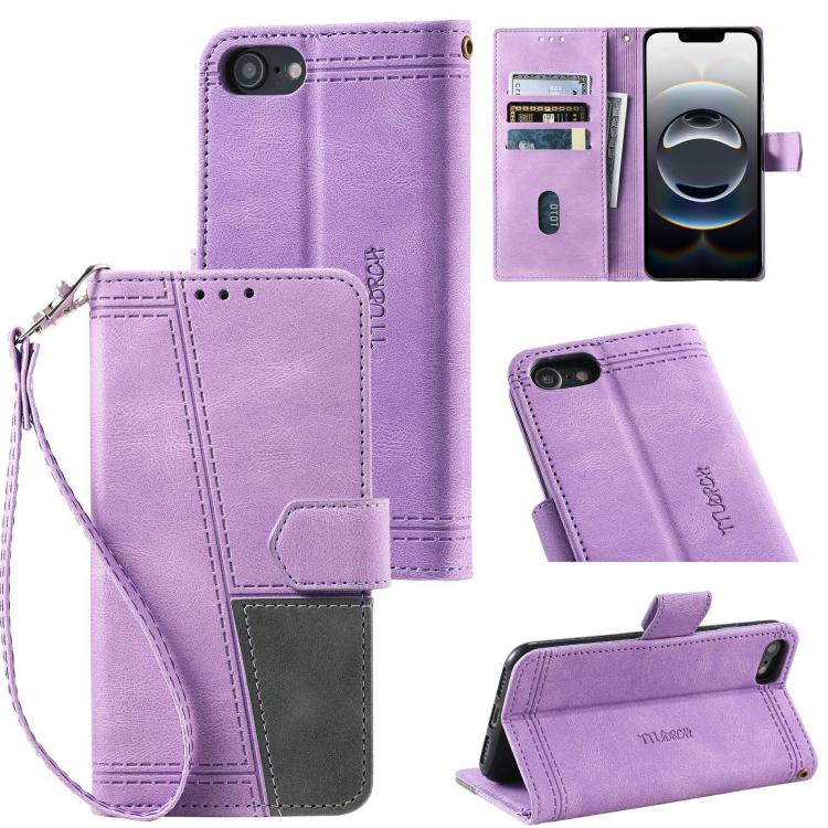 For iPhone 16e TTUDRCH Embossed Line Splicing Leather Phone Case(Purple) - iPhone 16e Cases by PMC TechLife | Online Shopping South Africa | PMC TechLife | Buy Now Pay Later Mobicred