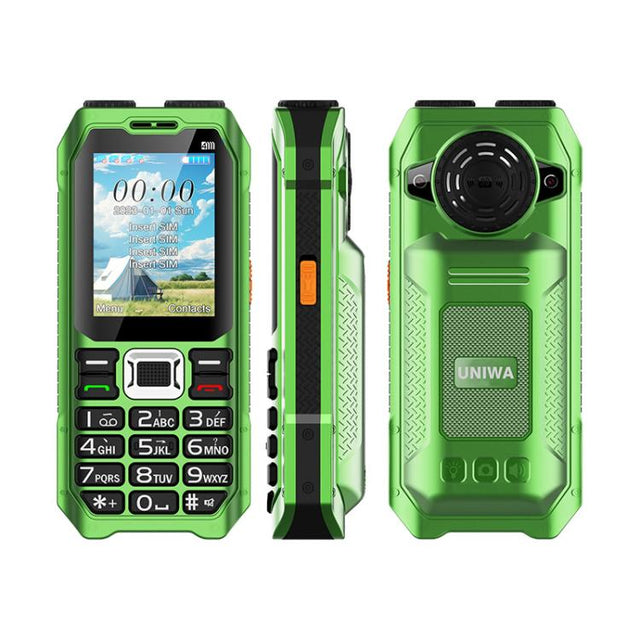 UNIWA M6000 Big Speaker Keypad Phone, 2.4 inch, Dual Flashlights, 21 Keys, SOS, FM, 4 SIM, GSM, Plug:EU Plug(Green)