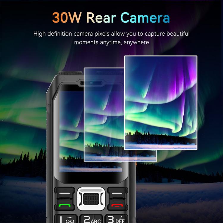 UNIWA M6000 Big Speaker Keypad Phone, 2.4 inch, Dual Flashlights, 21 Keys, SOS, FM, 4 SIM, GSM, Plug:US Plug(Black)