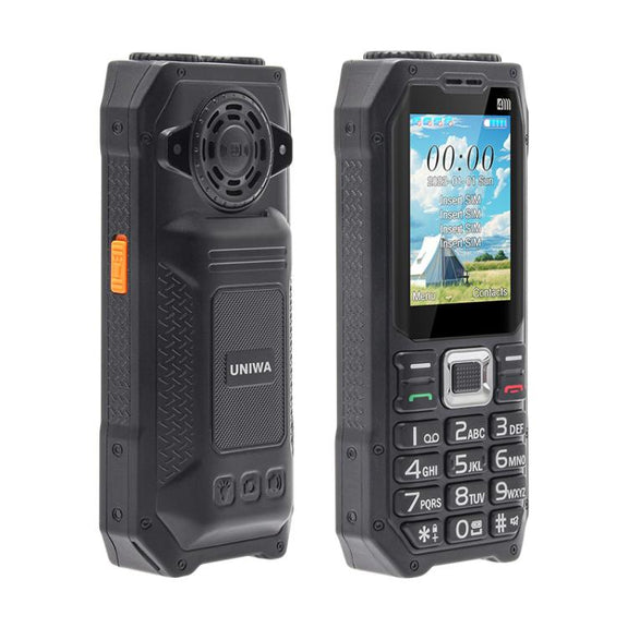 UNIWA M6000 Big Speaker Keypad Phone, 2.4 inch, Dual Flashlights, 21 Keys, SOS, FM, 4 SIM, GSM, Plug:US Plug(Black)