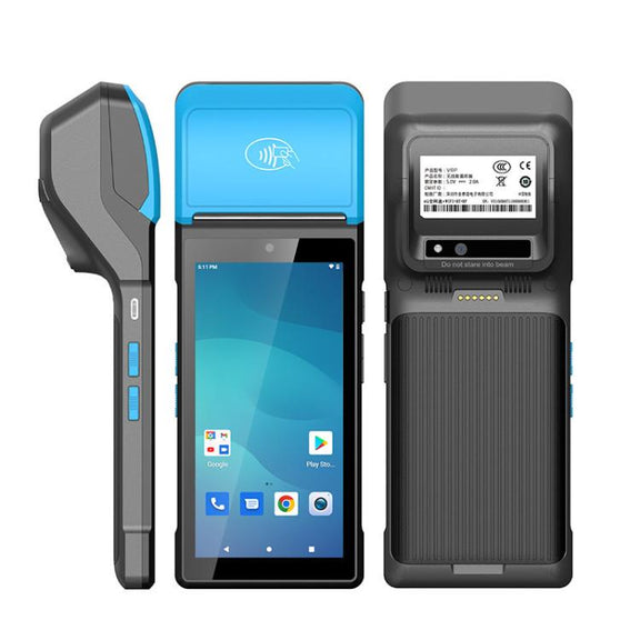 UNIWA V6P Thermal Label Printer Handheld PDA, 2GB+16GB, 5.45 inch Android 12 Mediatek MT6761 Quad Core, NFC, Network: 4G, Plug:EU Plug(Black Blue)