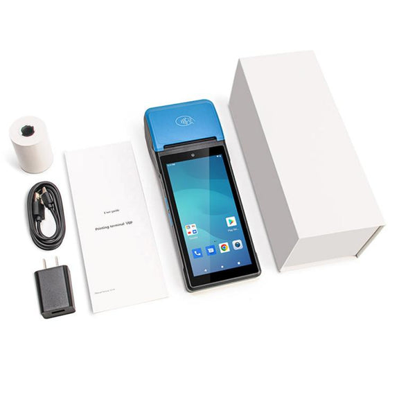 UNIWA V6P Thermal Label Printer Handheld PDA, 2GB+16GB, 5.45 inch Android 12 Mediatek MT6761 Quad Core, NFC, Network: 4G, Plug:AU Plug(Black Blue)