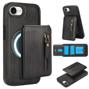 For iPhone 16e Zipper Wallet Split MagSafe Leather Back Phone Case(Black)