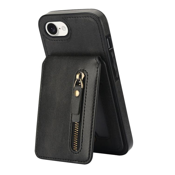 For iPhone 16e Zipper Wallet Split MagSafe Leather Back Phone Case(Black)