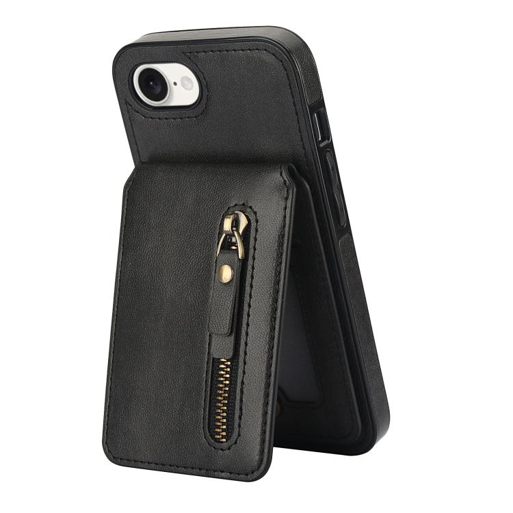 For iPhone 16e Zipper Wallet Split MagSafe Leather Back Phone Case(Black)