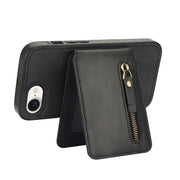 For iPhone 16e Zipper Wallet Split MagSafe Leather Back Phone Case(Black)