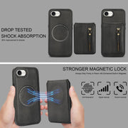 For iPhone 16e Zipper Wallet Split MagSafe Leather Back Phone Case(Black)