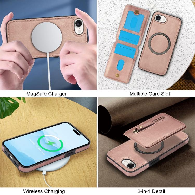 For iPhone 16e Zipper Wallet Split MagSafe Leather Back Phone Case(Rose Gold) - iPhone 16e Cases by PMC TechLife | Online Shopping South Africa | PMC TechLife | Buy Now Pay Later Mobicred