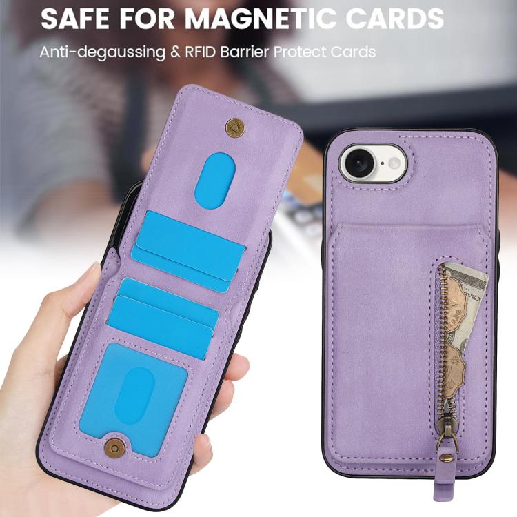 For iPhone 16e Zipper Wallet Split MagSafe Leather Back Phone Case(Purple) - iPhone 16e Cases by PMC TechLife | Online Shopping South Africa | PMC TechLife | Buy Now Pay Later Mobicred