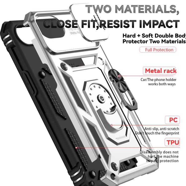 For iPhone 16e Sliding Camshield Holder Phone Case(Silver) - iPhone 16e Cases by PMC TechLife | Online Shopping South Africa | PMC TechLife | Buy Now Pay Later Mobicred