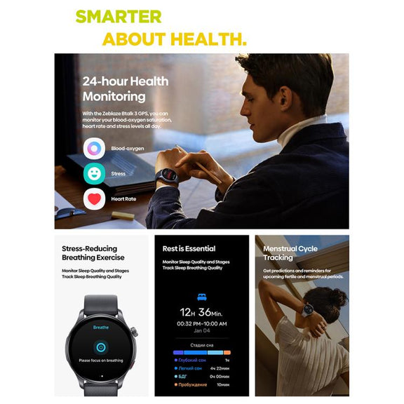 Zeblaze Btalk 3 GPS 1.43 inch HD AMOLED Screen Health Fitness Smart Watch, Support Bluetooth Call(Space Gray)