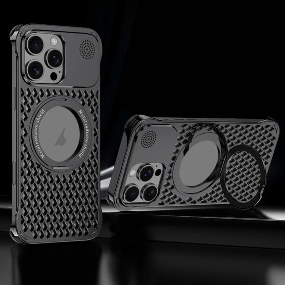 For iPhone 16 Pro Max R-JUST RJ-64 Aromatherapy Heat Dissipation MagSafe Phone Case with Stand(Black)