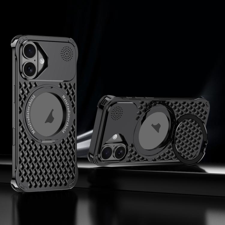 For iPhone 16 R-JUST RJ-64 Aromatherapy Heat Dissipation MagSafe Phone Case with Stand(Black) - free shipping - PMc TechLife - Order now!