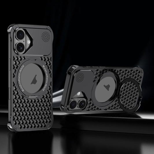 For iPhone 16 R-JUST RJ-64 Aromatherapy Heat Dissipation MagSafe Phone Case with Stand(Black) - free shipping - PMC Jewellery - Order now!
