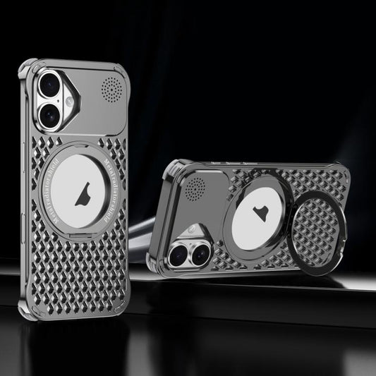 For iPhone 16 R-JUST RJ-64 Aromatherapy Heat Dissipation MagSafe Phone Case with Stand(Grey) - free shipping - PMC Jewellery - Order now!