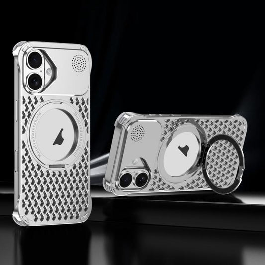 For iPhone 16 R-JUST RJ-64 Aromatherapy Heat Dissipation MagSafe Phone Case with Stand(Silver) - free shipping - PMC Jewellery - Order now!