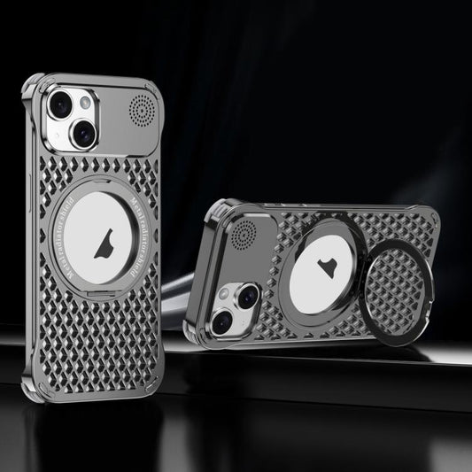 For iPhone 15 R-JUST RJ-64 Aromatherapy Heat Dissipation MagSafe Phone Case with Stand(Grey) - free shipping - PMC Jewellery - Order now!
