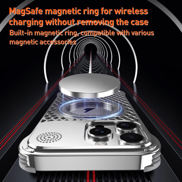 For iPhone 15 Pro Max R-JUST RJ-64 Aromatherapy Heat Dissipation MagSafe Phone Case with Stand(Silver) - free shipping - PMc TechLife - Order now!