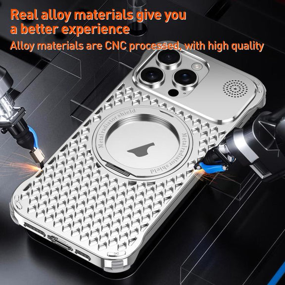 For iPhone 15 R-JUST RJ-64 Aromatherapy Heat Dissipation MagSafe Phone Case with Stand(Black)