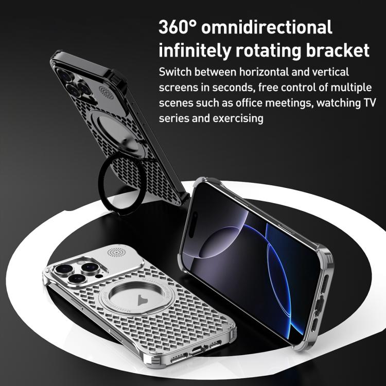 For iPhone 15 Pro Max R-JUST RJ-64 Aromatherapy Heat Dissipation MagSafe Phone Case with Stand(Black) - free shipping - PMc TechLife - Order now!