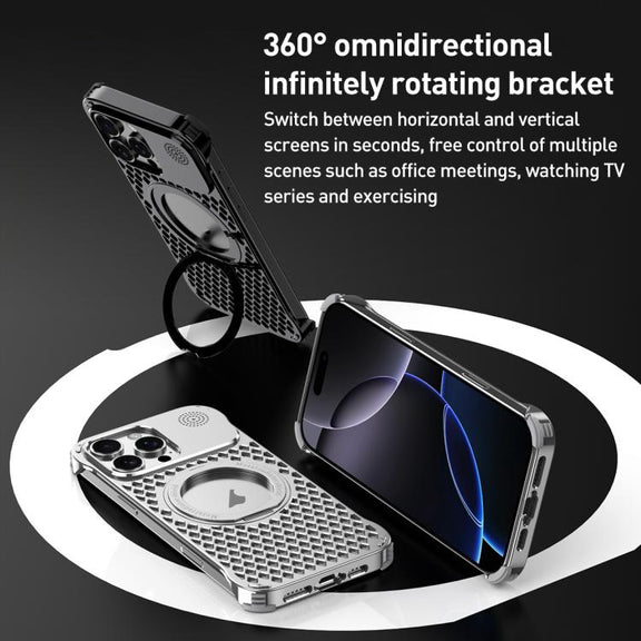 For iPhone 15 R-JUST RJ-64 Aromatherapy Heat Dissipation MagSafe Phone Case with Stand(Black)