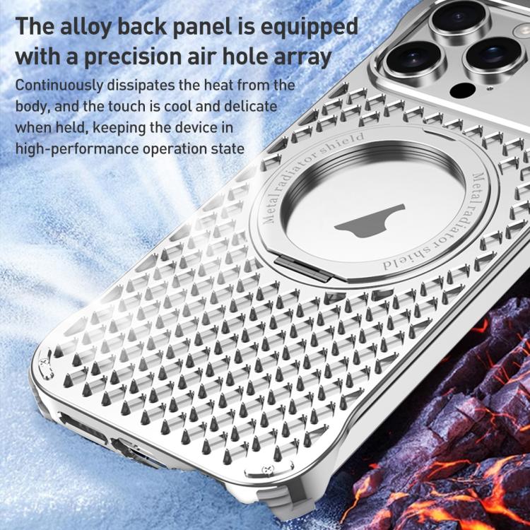 For iPhone 16 Pro R-JUST RJ-64 Aromatherapy Heat Dissipation MagSafe Phone Case with Stand(Silver) - free shipping - PMc TechLife - Order now!