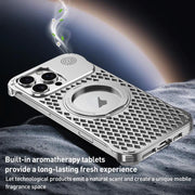 For iPhone 15 R-JUST RJ-64 Aromatherapy Heat Dissipation MagSafe Phone Case with Stand(Black)