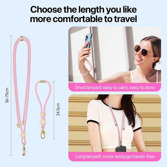 DUX DUCIS Garden Series Begonia Pattern Adjustable Short Phone Lanyard(Light Pink)