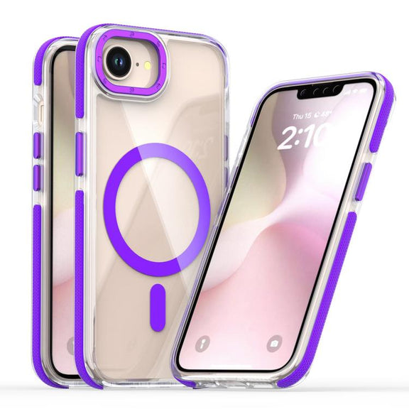 For iPhone 16e Dual-Color Clear Acrylic Hybrid TPU MagSafe Phone Case(Purple)
