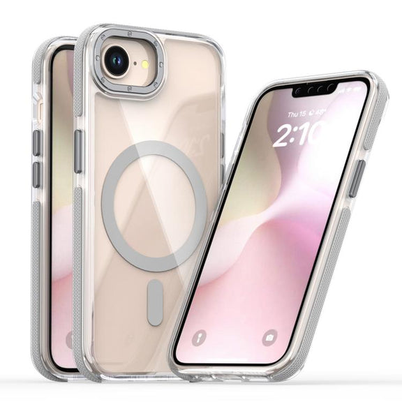 For iPhone 16e Dual-Color Clear Acrylic Hybrid TPU MagSafe Phone Case(Grey)