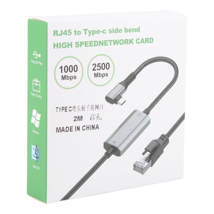 2m RJ45 to USB-C / Type-C Side Bend High Speed Network Card Ethernet Cable - Lan Cable and Tools by PMC Jewellery | Online Shopping South Africa | PMC Jewellery | Buy Now Pay Later Mobicred