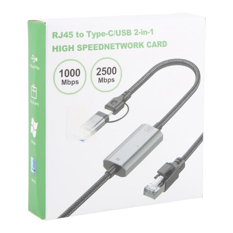 2m RJ45 to Type-C / USB 2-in-1 High Speed Network Card Ethernet Cable - Lan Cable and Tools by PMC Jewellery | Online Shopping South Africa | PMC Jewellery | Buy Now Pay Later Mobicred