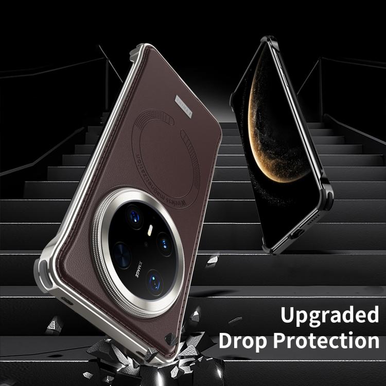 For Huawei Mate 60 Pro Metal Frameless MagSafe Leather Phone Case(Brown) - Huawei Cases by PMC TechLife | Online Shopping South Africa | PMC TechLife | Buy Now Pay Later Mobicred