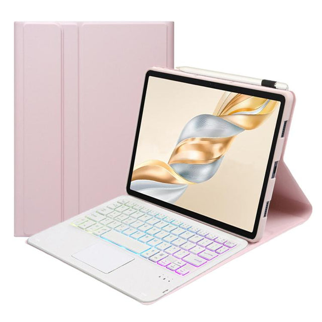 For Honor Pad X9 Pro 11.5 AH28-AS Ultra-thin Detachable Backlight Bluetooth Keyboard Leather Tablet Case with Touchpad(Pink White)
