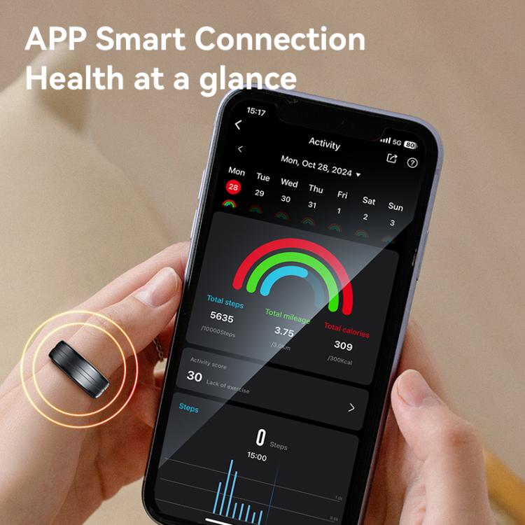 Yesido IO32 Health Monitor Smart Ring, Support Body Temperature / Heart Rate / Blood Pressure / Female Physiological Reminder, Size:65mm Inner Circumference(Black)
