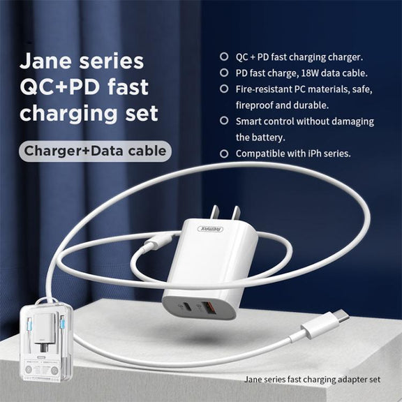REMAX RP-U37 18W QC+PD Fast Charger With 1m Type-C to 8 Pin Cable, Plug Type:US Plug(White)