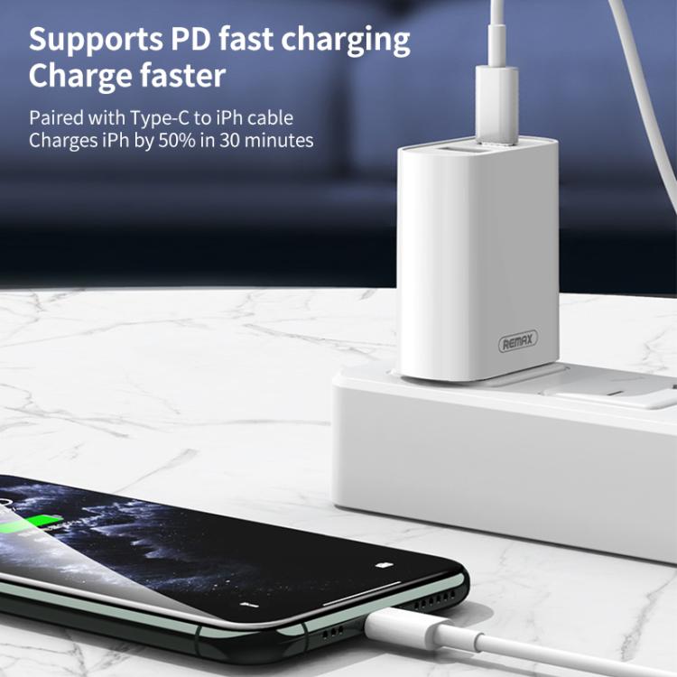 REMAX RP-U37 18W QC+PD Fast Charger With 1m Type-C to 8 Pin Cable, Plug Type:US Plug(White) - USB Charger by REMAX | Online Shopping South Africa | PMC TechLife | Buy Now Pay Later Mobicred