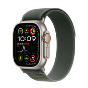 For Apple Watch 46mm / 49mm / 45mm / 44mm Trail Loop Nylon Watch Band(Green + Natural Titanium Finish)
