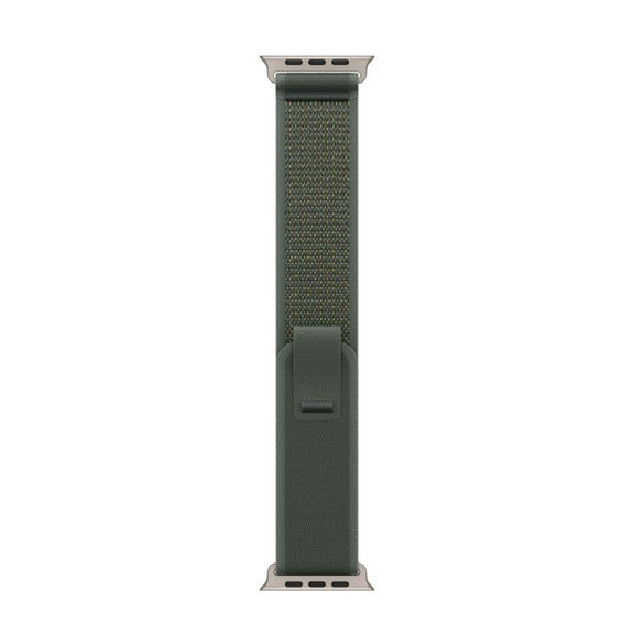 For Apple Watch 46mm / 49mm / 45mm / 44mm Trail Loop Nylon Watch Band(Green + Natural Titanium Finish)