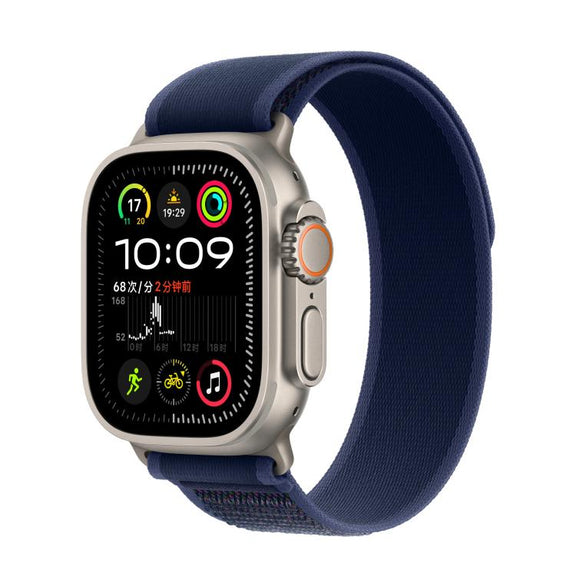For Apple Watch 42mm / 41mm / 40mm / 38mm Trail Loop Nylon Watch Band(Blue + Natural Titanium Finish)