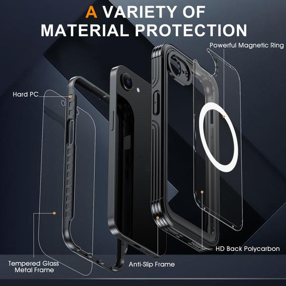 For iPhone 16e RedPepper Tempered Glass MagSafe Phone Case(Black)