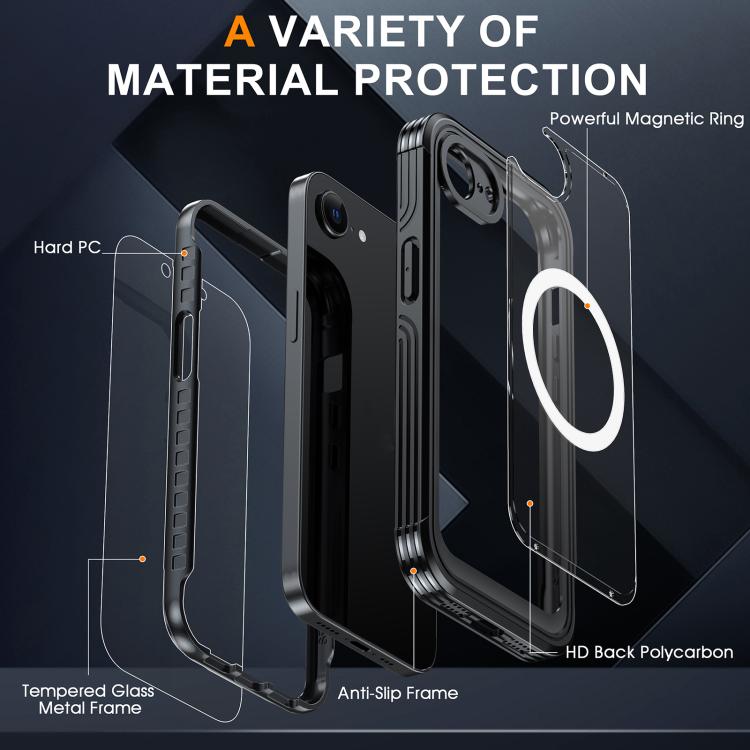 For iPhone 16e RedPepper Tempered Glass MagSafe Phone Case(Black)