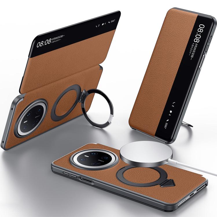 For Huawei Mate 70 SULADA Smart View Window MagSafe Magnetic Holder Leather Phone Case(Brown) - free shipping - PMC TechLife - Order now!