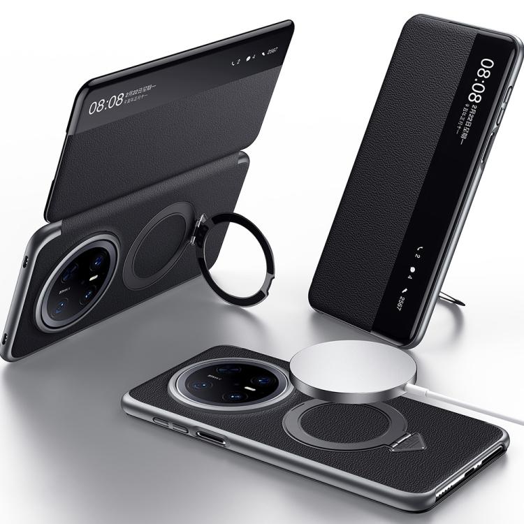 For Huawei Mate 70 Pro / Mate 70 Pro+ SULADA Smart View Window MagSafe Magnetic Holder Leather Phone Case(Black) - free shipping - PMC TechLife - Order now!