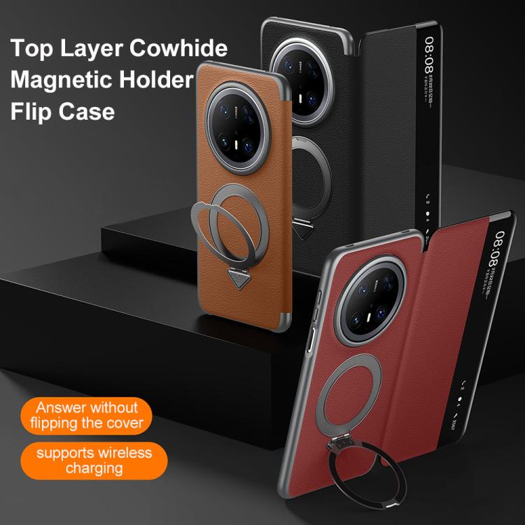 For Huawei Mate 70 Pro / Mate 70 Pro+ SULADA Smart View Window MagSafe Magnetic Holder Leather Phone Case(Black) - free shipping - PMC TechLife - Order now!