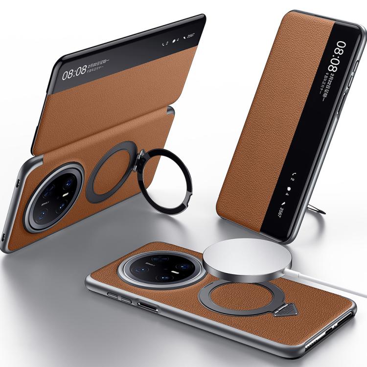 For Huawei Mate 70 Pro / Mate 70 Pro+ SULADA Smart View Window MagSafe Magnetic Holder Leather Phone Case(Brown) - free shipping - PMC TechLife - Order now!
