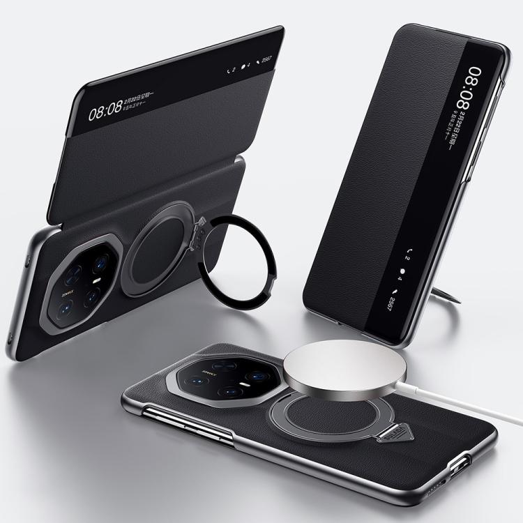 For Huawei Mate 70 RS Ultimate SULADA Smart View Window MagSafe Magnetic Holder Leather Phone Case(Black) - Huawei Cases by SULADA | Online Shopping South Africa | PMC TechLife | Buy Now Pay Later Mobicred