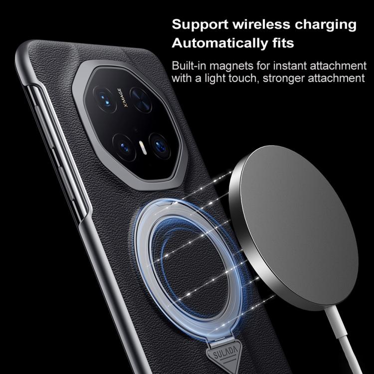 For Huawei Mate 70 RS Ultimate SULADA Smart View Window MagSafe Magnetic Holder Leather Phone Case(Black)