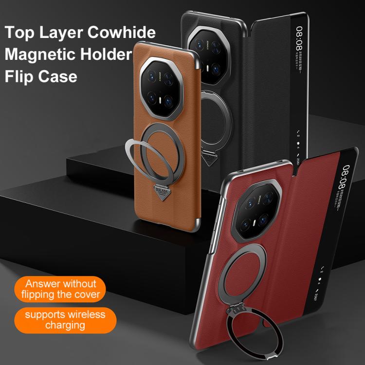 For Huawei Mate 70 RS Ultimate SULADA Smart View Window MagSafe Magnetic Holder Leather Phone Case(Brown) - free shipping - PMC TechLife - Order now!